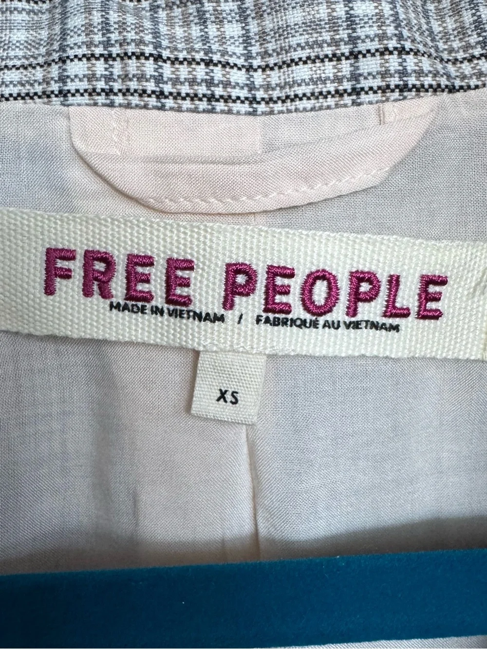 Free People Olivia Light Gray Plaid Double-Breasted Blazer | Relaxed Menswear
